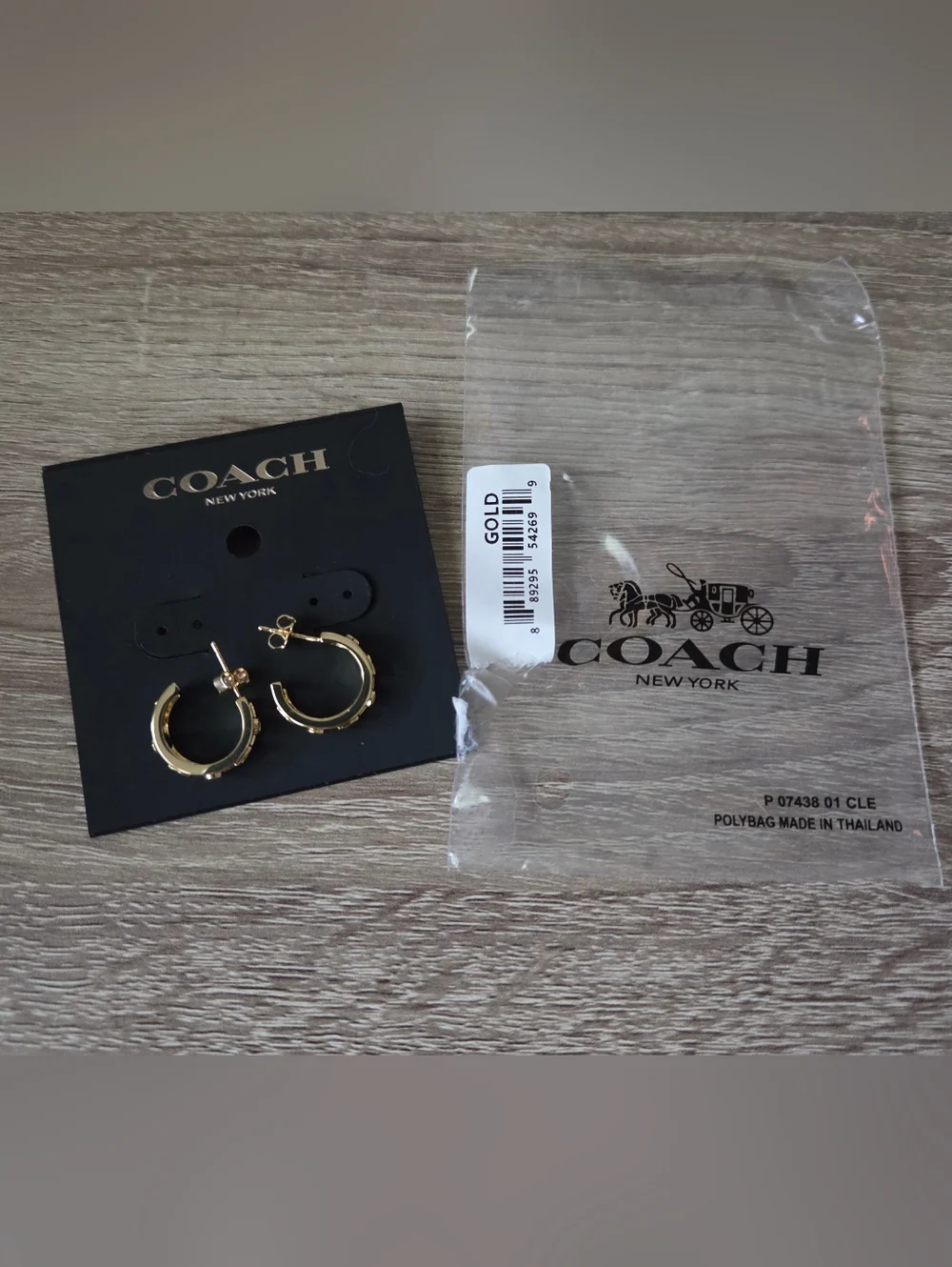 Coach Gold Hoop Earrings with Textured Band - Picture 1 of 3